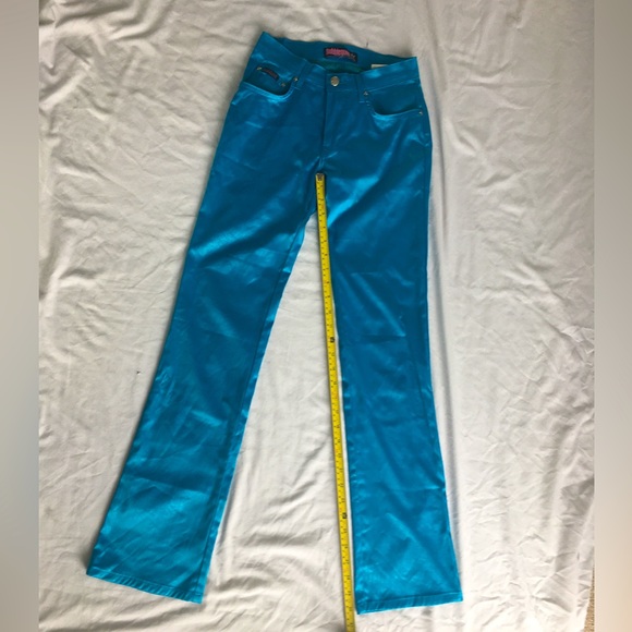 RARE vintage teal satin snakeskin look bubblegum pants - Picture 3 of 8
